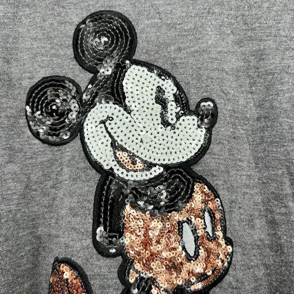Disney Parks Authentic V-Neck bronze Sequin Mickey Mouse Gray Pullover Top sz XL - Picture 3 of 5